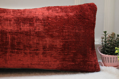 Handmade Red Kilim Pillow Cover: Boho Lumbar Pillow, 12x36