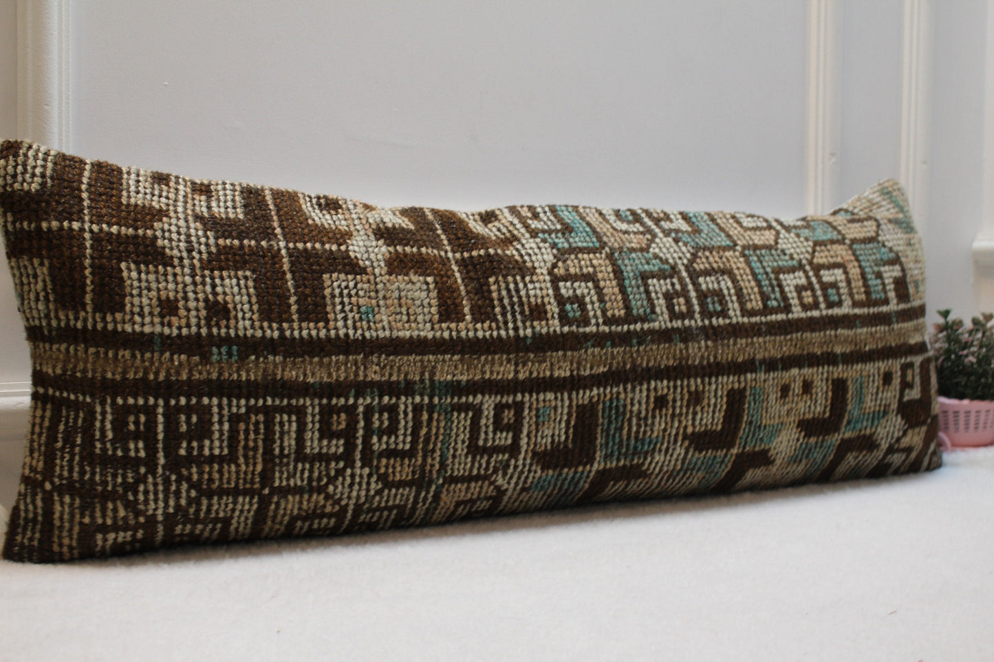 Handmade Kilim Lumbar Pillow Cover: Upcycled Vintage Rug, 12x36 inch
