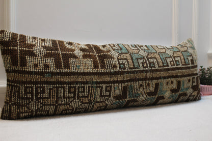 Handmade Kilim Lumbar Pillow Cover: Upcycled Vintage Rug, 12x36 inch