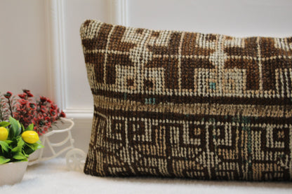 Handmade Kilim Lumbar Pillow Cover: Upcycled Vintage Rug, 12x36 inch