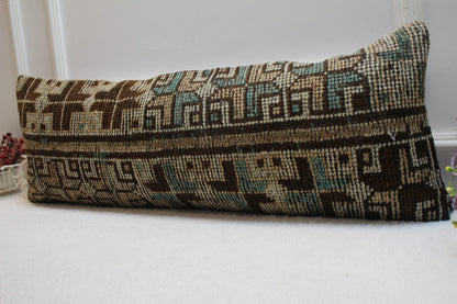 Handmade Kilim Lumbar Pillow Cover: Upcycled Vintage Rug, 12x36 inch