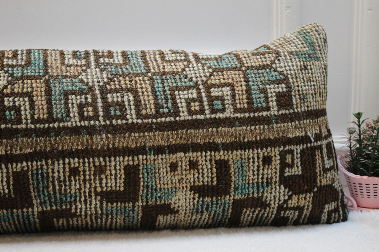 Handmade Kilim Lumbar Pillow Cover: Upcycled Vintage Rug, 12x36 inch