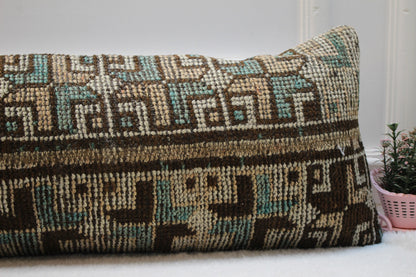 Handmade Kilim Lumbar Pillow Cover: Upcycled Vintage Rug, 12x36 inch