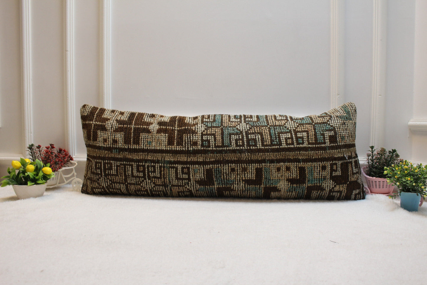 Handmade Kilim Lumbar Pillow Cover: Upcycled Vintage Rug, 12x36 inch