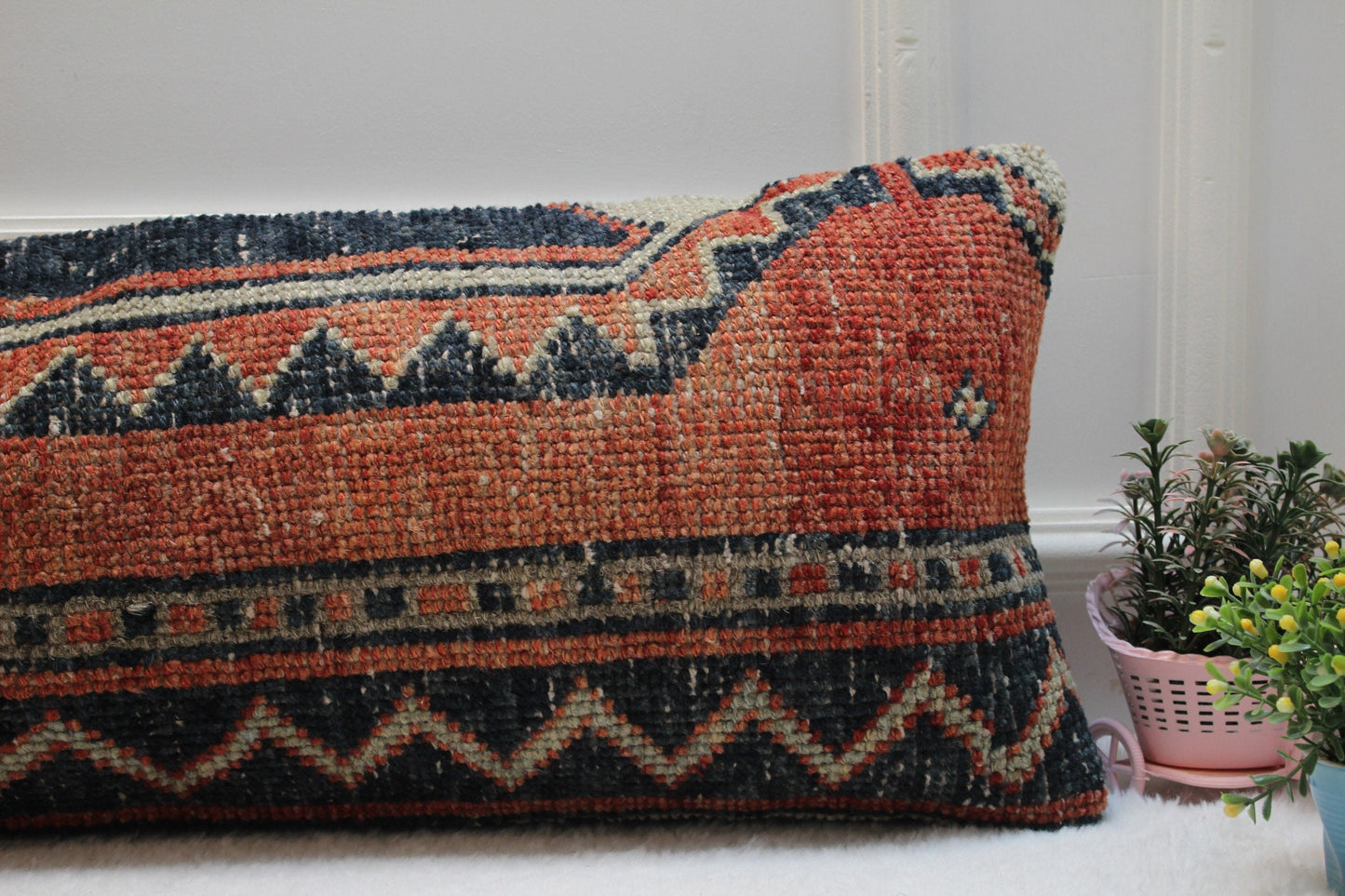 Vintage Turkish Rug Lumbar Pillow Cover: Red & Black, 12x36 inch
