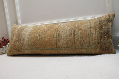 Handmade Turkish Rug Lumbar Pillow Cover: Upcycled Woven Wool (12x36 in)