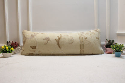 Handmade Wool Lumbar Pillow Cover: Upcycled Turkish Rug, 12x36 inch