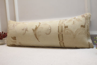 Handmade Wool Lumbar Pillow Cover: Upcycled Turkish Rug, 12x36 inch