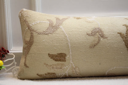 Handmade Wool Lumbar Pillow Cover: Upcycled Turkish Rug, 12x36 inch