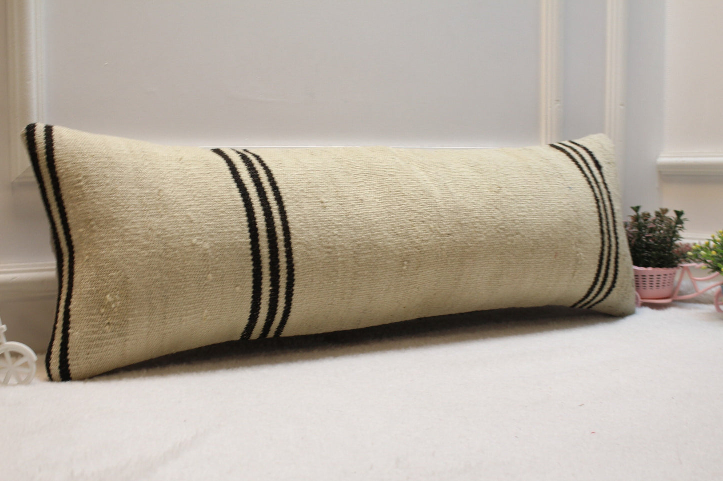 Handmade Kilim Lumbar Pillow Cover: Boho Home Decor (12x36 inc)