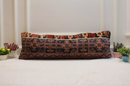 Handmade Turkish Rug Lumbar Pillow Cover: Patchwork Kilim, 12x36 inch