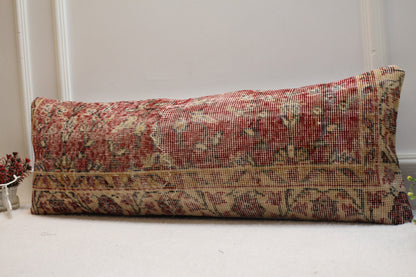 Handmade Red Kilim Pillow Cover: Upcycled Woven Rug, 12x36 inch