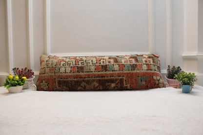 Geometric Turkish Rug Lumbar Pillow Cover: 12x36 inc, Upcycled Wool