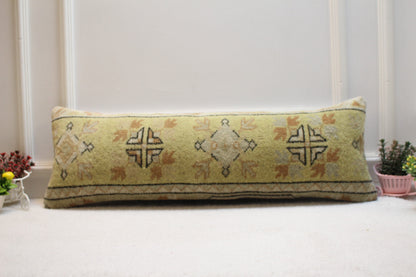 Handmade Turkish Rug Lumbar Pillow Cover: Geometric Boho Decor (12x36 inc)