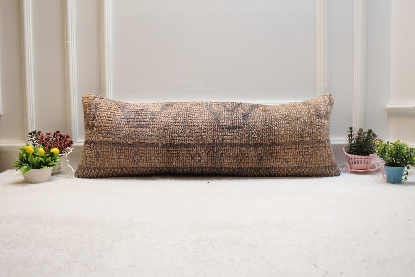 12x36 Long Lumbar Kilim Pillow Cover: Upcycled Woven Rug, Boho Decor