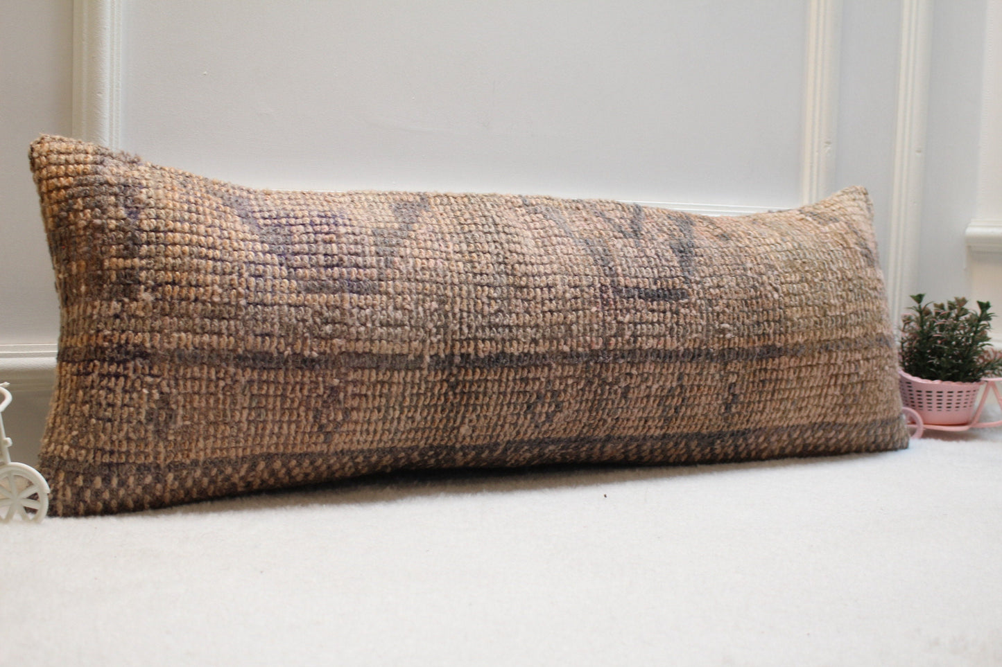 12x36 Long Lumbar Kilim Pillow Cover: Upcycled Woven Rug, Boho Decor