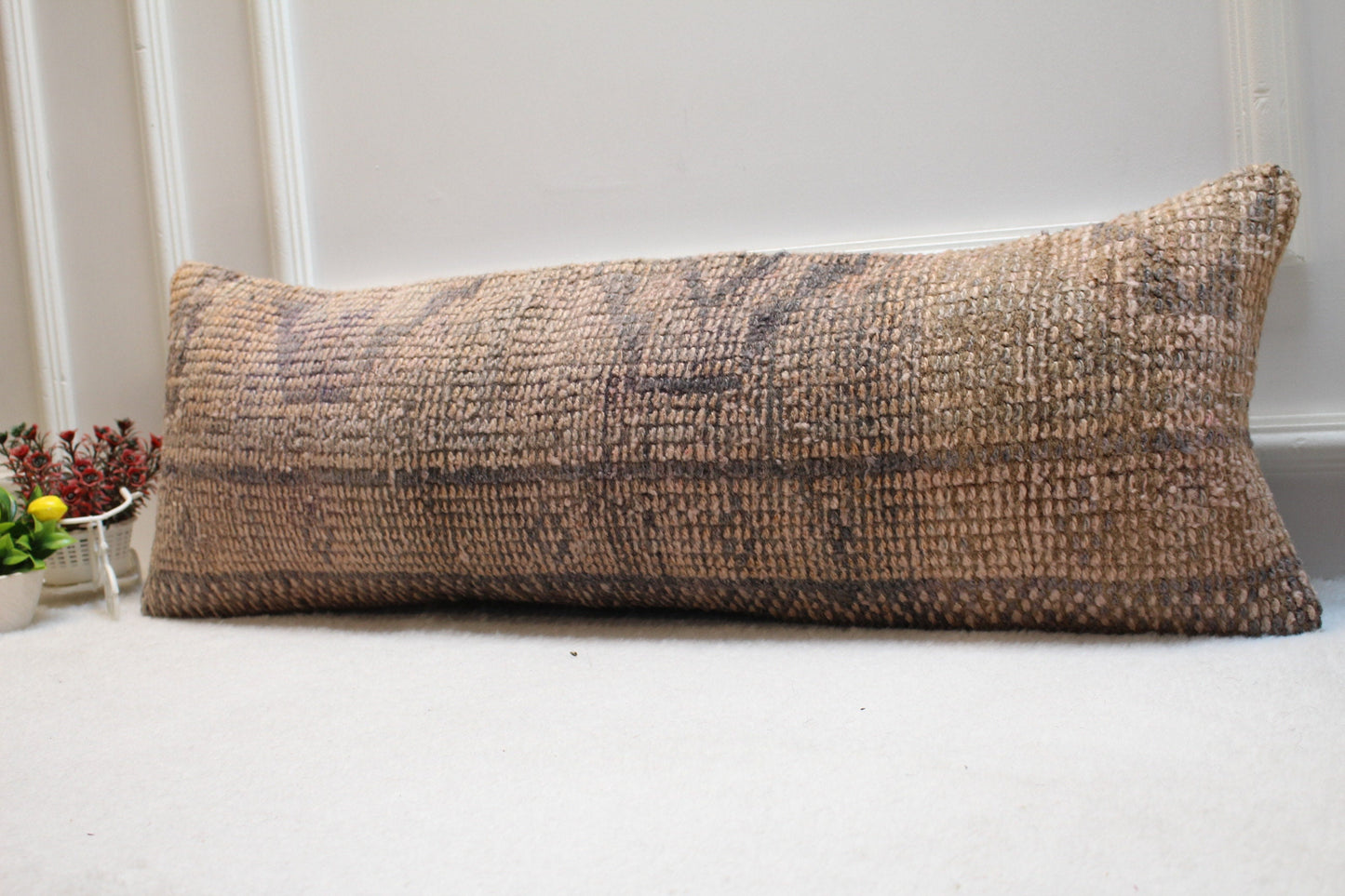 12x36 Long Lumbar Kilim Pillow Cover: Upcycled Woven Rug, Boho Decor