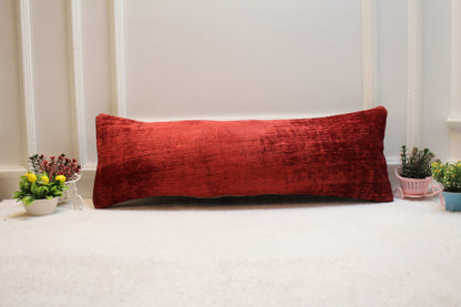 Handmade Red Kilim Lumbar Pillow Cover: Upcycled Woven Rug, 12x36 in