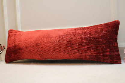 Handmade Red Kilim Lumbar Pillow Cover: Upcycled Woven Rug, 12x36 in