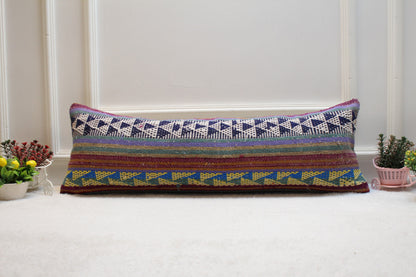 Geometric Kilim Lumbar Pillow Cover: Rainbow Boho Decor (12x36 in)