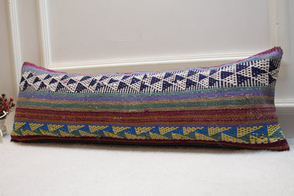 Geometric Kilim Lumbar Pillow Cover: Rainbow Boho Decor (12x36 in)