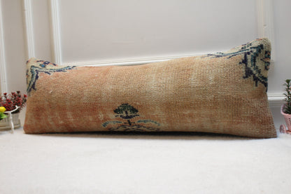 Handmade Turkish Lumbar Pillow Cover: Organic Wool Rug, 12x36 inch