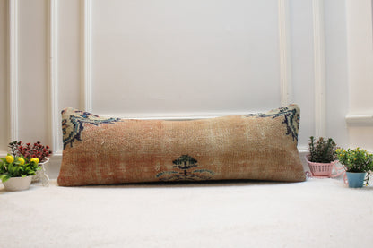 Handmade Turkish Lumbar Pillow Cover: Organic Wool Rug, 12x36 inch