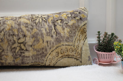Floral Turkish Rug Lumbar Pillow Cover: Handmade Upcycled Kilim, 12x36
