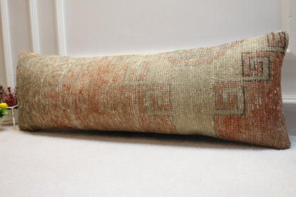 Vintage Turkish Rug Lumbar Pillow Cover: Boho Woven Wool (12x36 in)
