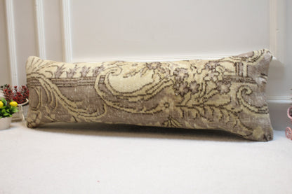 Handmade Floral Kilim Lumbar Pillow Cover: Upcycled Rug, 12x36 inch