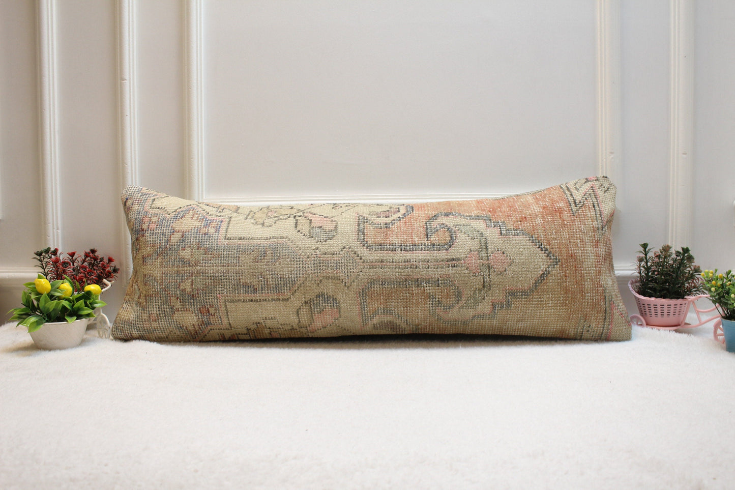Handmade Wool Kilim Pillow Cover: Vintage Anatolian Design (12x36 in)