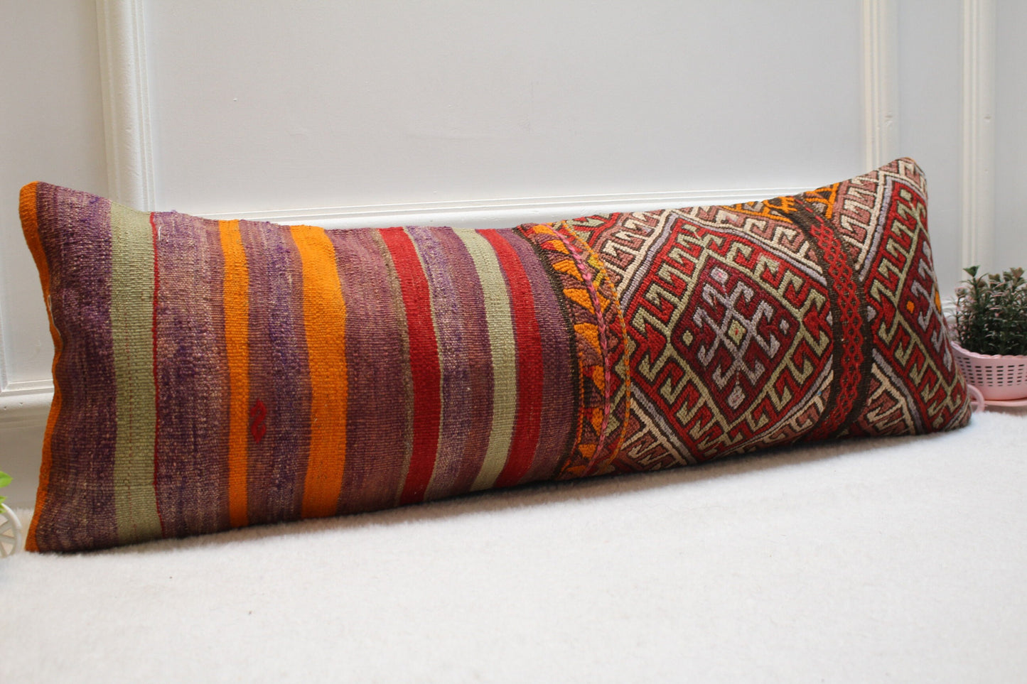 12x36 Long Lumbar Kilim Pillow Cover: Vintage Boho Home Design