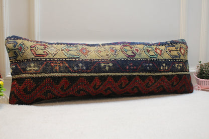 Lumbar Kilim Pillow Cover: Organic Wool, Boho Rug Pillow (12x36 inc.)