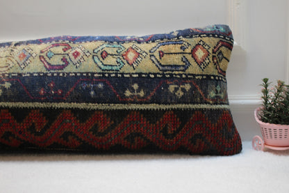 Lumbar Kilim Pillow Cover: Organic Wool, Boho Rug Pillow (12x36 inc.)