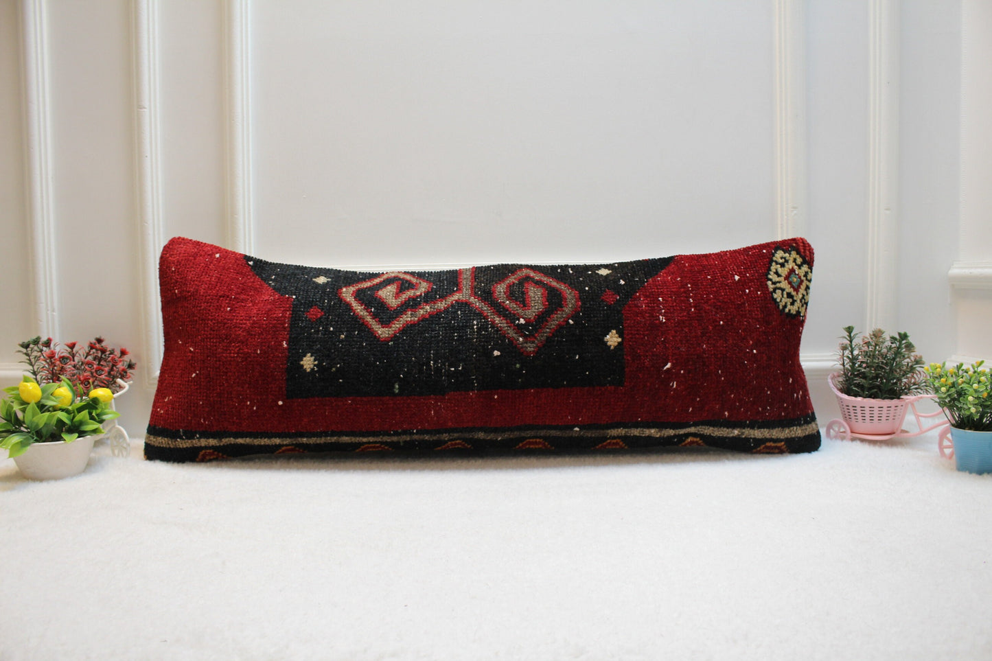 Handmade Kilim Lumbar Pillow Cover: Boho Rug Pillow, 12x36 inch