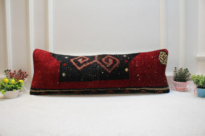 Handmade Kilim Lumbar Pillow Cover: Boho Rug Pillow, 12x36 inch