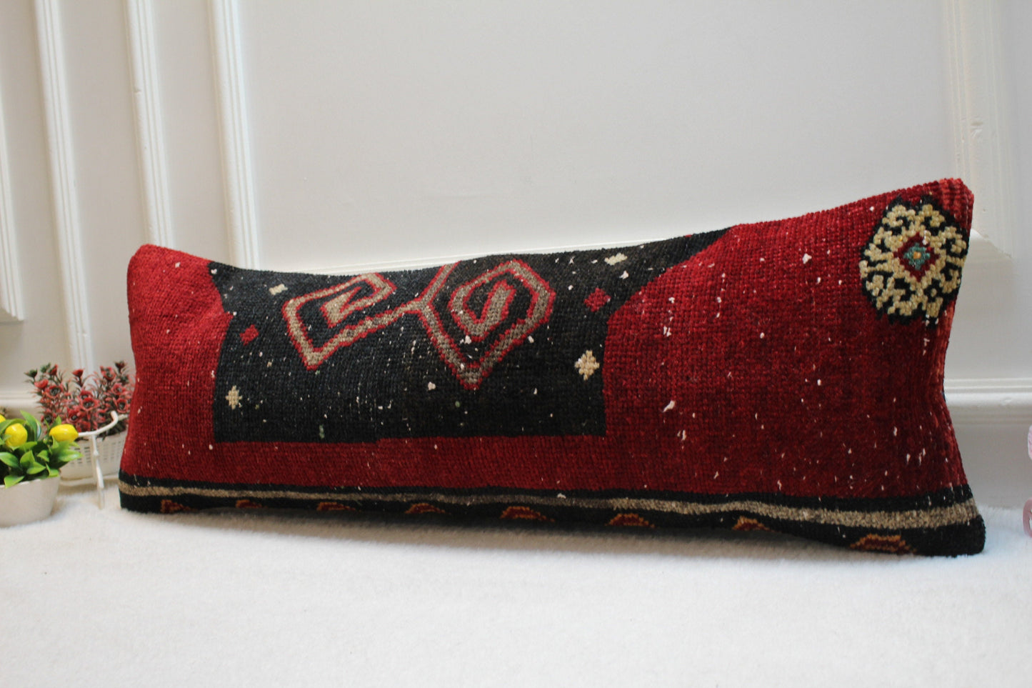 Handmade Kilim Lumbar Pillow Cover: Boho Rug Pillow, 12x36 inch
