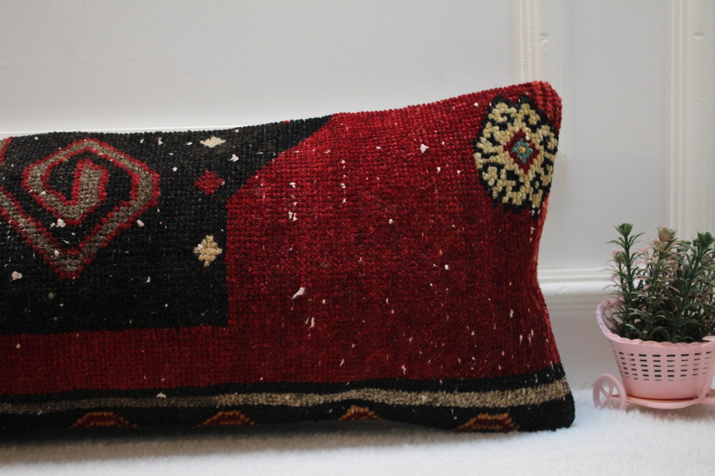 Handmade Kilim Lumbar Pillow Cover: Boho Rug Pillow, 12x36 inch