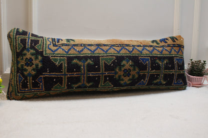 Handmade Kilim Lumbar Pillow Cover: Upcycled Woven Rug, Boho Decor (12x36 in)