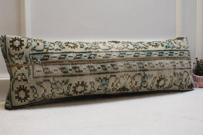 Handmade Kilim Lumbar Pillow Cover: Boho Woven Rug, 12x36 inch