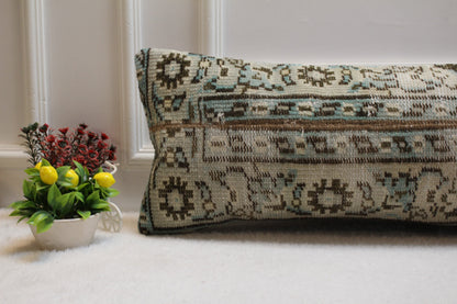 Handmade Kilim Lumbar Pillow Cover: Boho Woven Rug, 12x36 inch