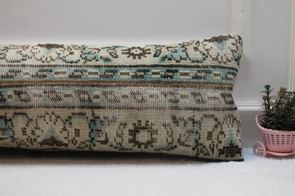 Handmade Kilim Lumbar Pillow Cover: Boho Woven Rug, 12x36 inch