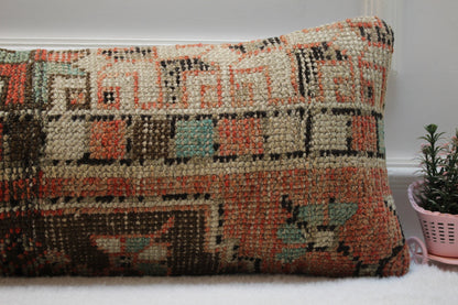 Red Turkish Rug Pillow Cover: Vintage Boho Lumbar Pillow (12x36 in)