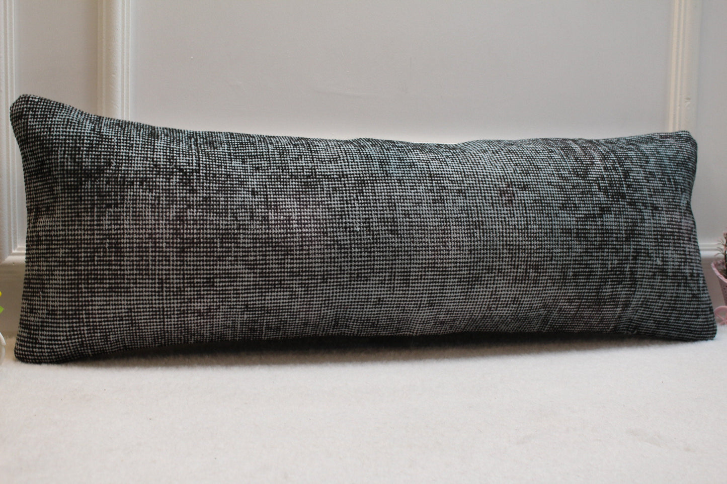Handmade Wool Lumbar Pillow Cover: Upcycled Anatolian Rug, 12x36 inch