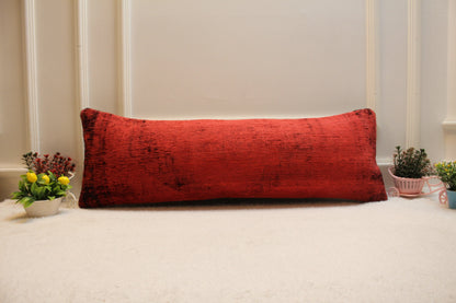Handmade Red Turkish Rug Lumbar Pillow Cover: Vintage Woven Kilim, 12x36 in