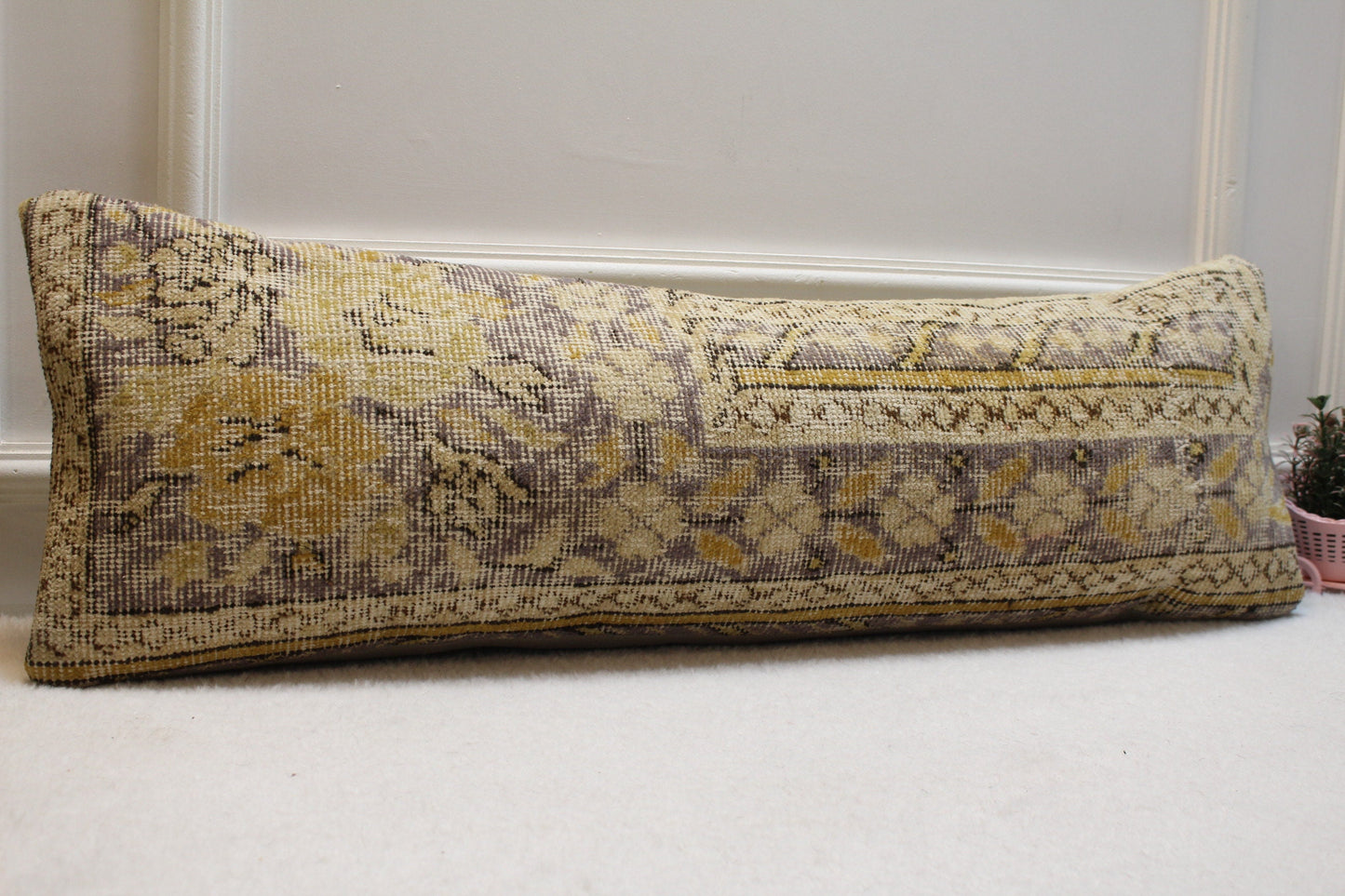 Beige Vintage Turkish Rug Pillow: 12x36 Boho Lumbar Pillow Cover