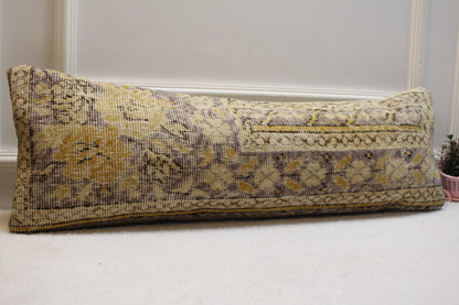 Beige Vintage Turkish Rug Pillow: 12x36 Boho Lumbar Pillow Cover