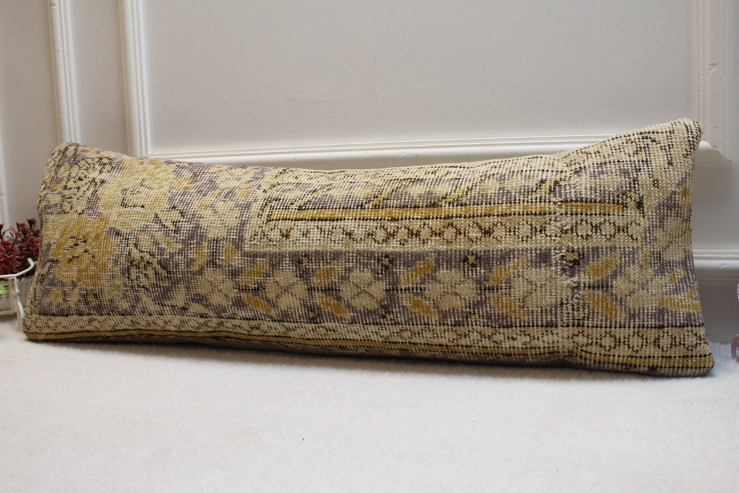 Beige Vintage Turkish Rug Pillow: 12x36 Boho Lumbar Pillow Cover