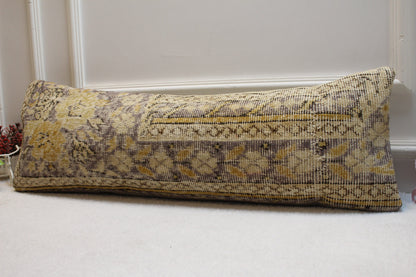 Beige Vintage Turkish Rug Pillow: 12x36 Boho Lumbar Pillow Cover