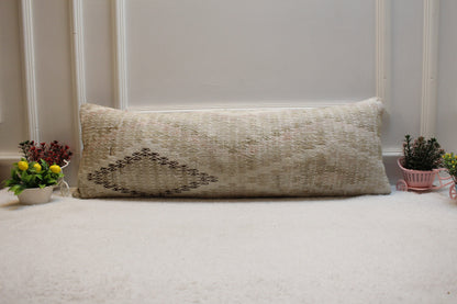 Handmade Turkish Kilim Pillow: Vintage Lumbar Cover (12x36 in)